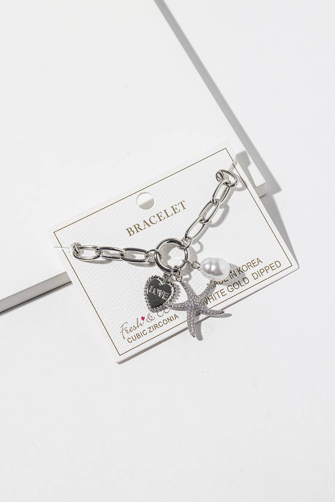 Starfish, Pearl, & "Love" Heart Charm Bracelet
