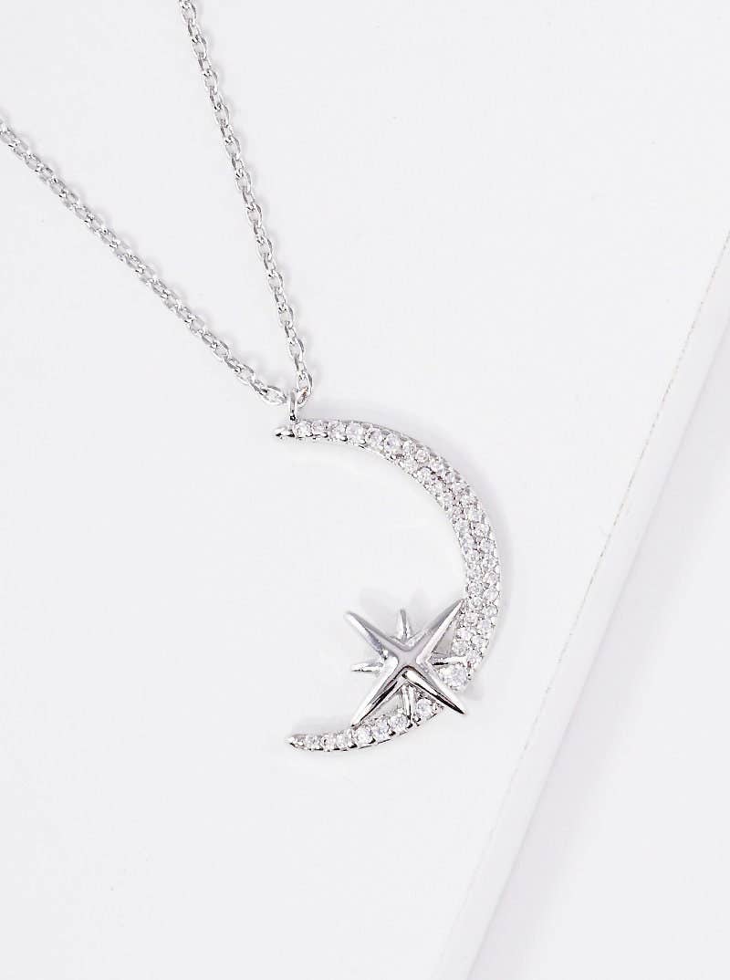 Gold North Star Moon Pendant Necklace