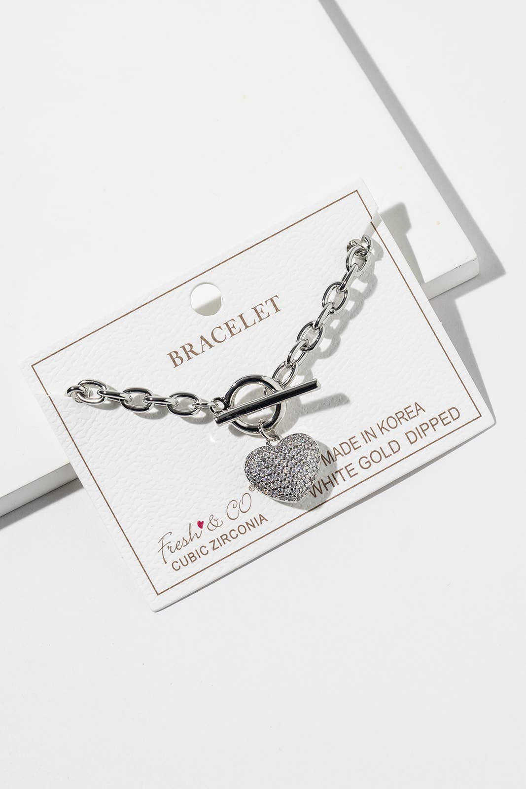 Pavé Cubic Zirconia Heart Toggle Bracelet