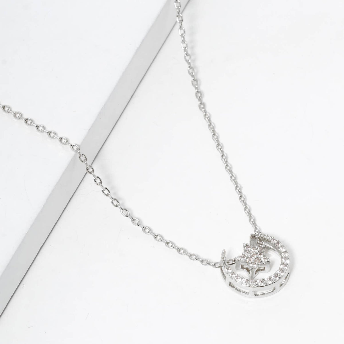Celestial Moon & Star Pave Pendant Necklace