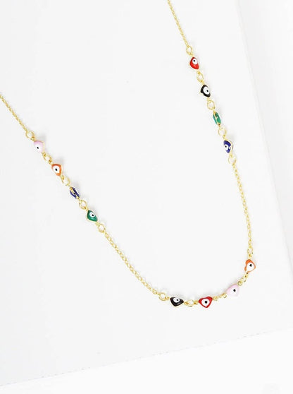 Gold Heart Evil Eye Multicolor Necklace