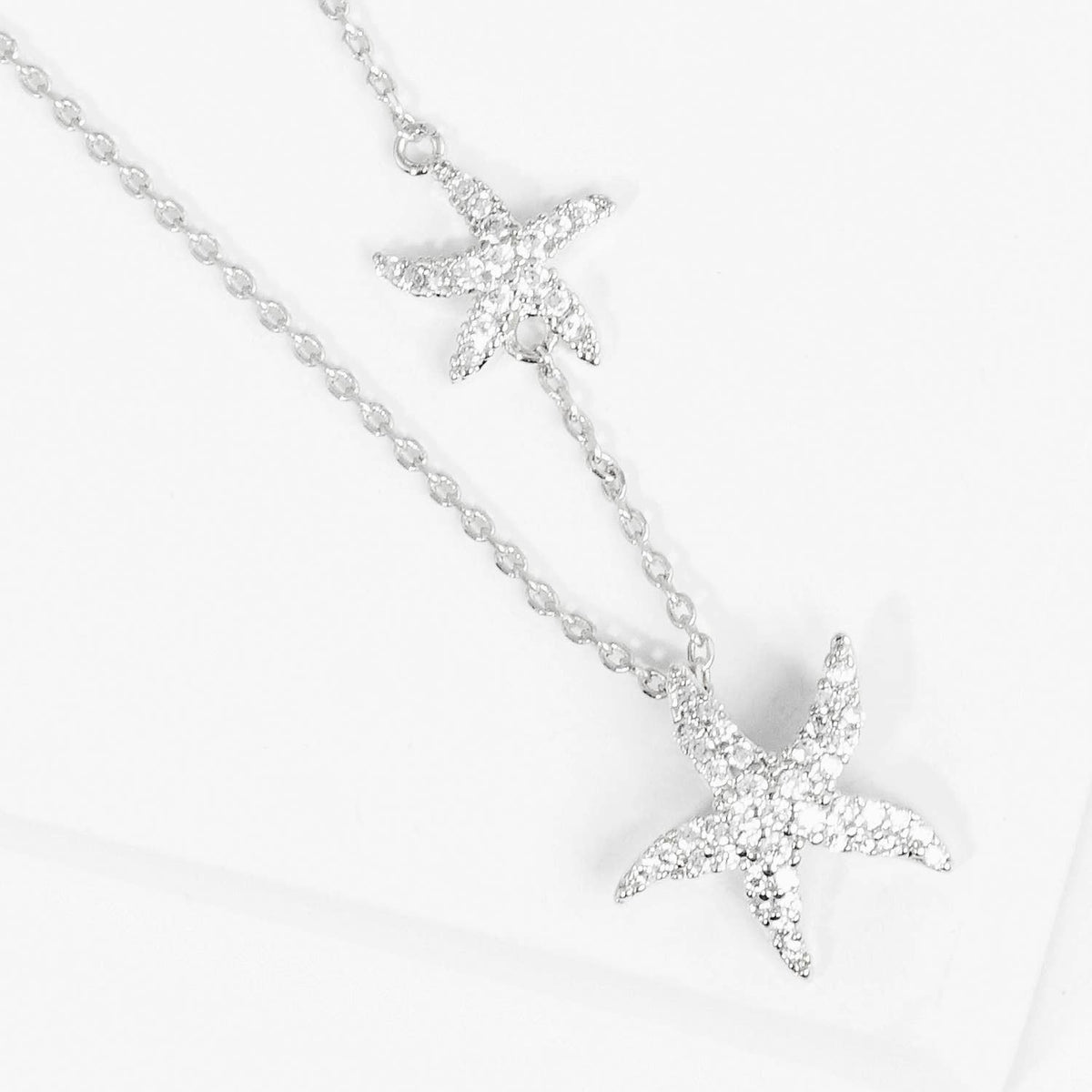 Gold Dipped Cubic Zirconia Pave Sea Life Starfish Necklace
