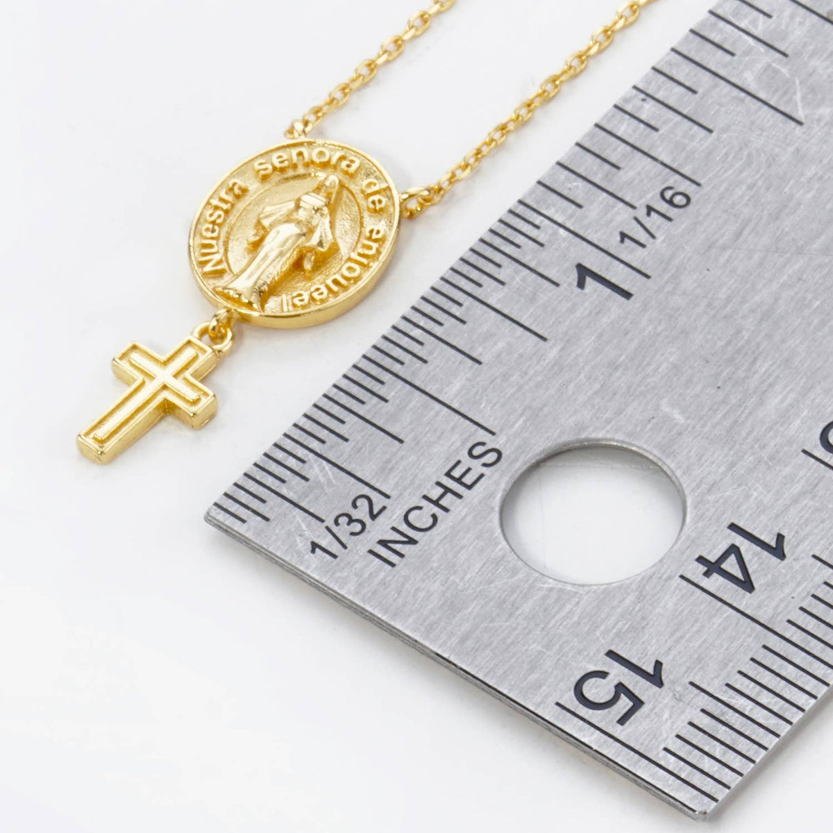 Gold Dipped Virgin Mary & Cross Double Pendant Necklace