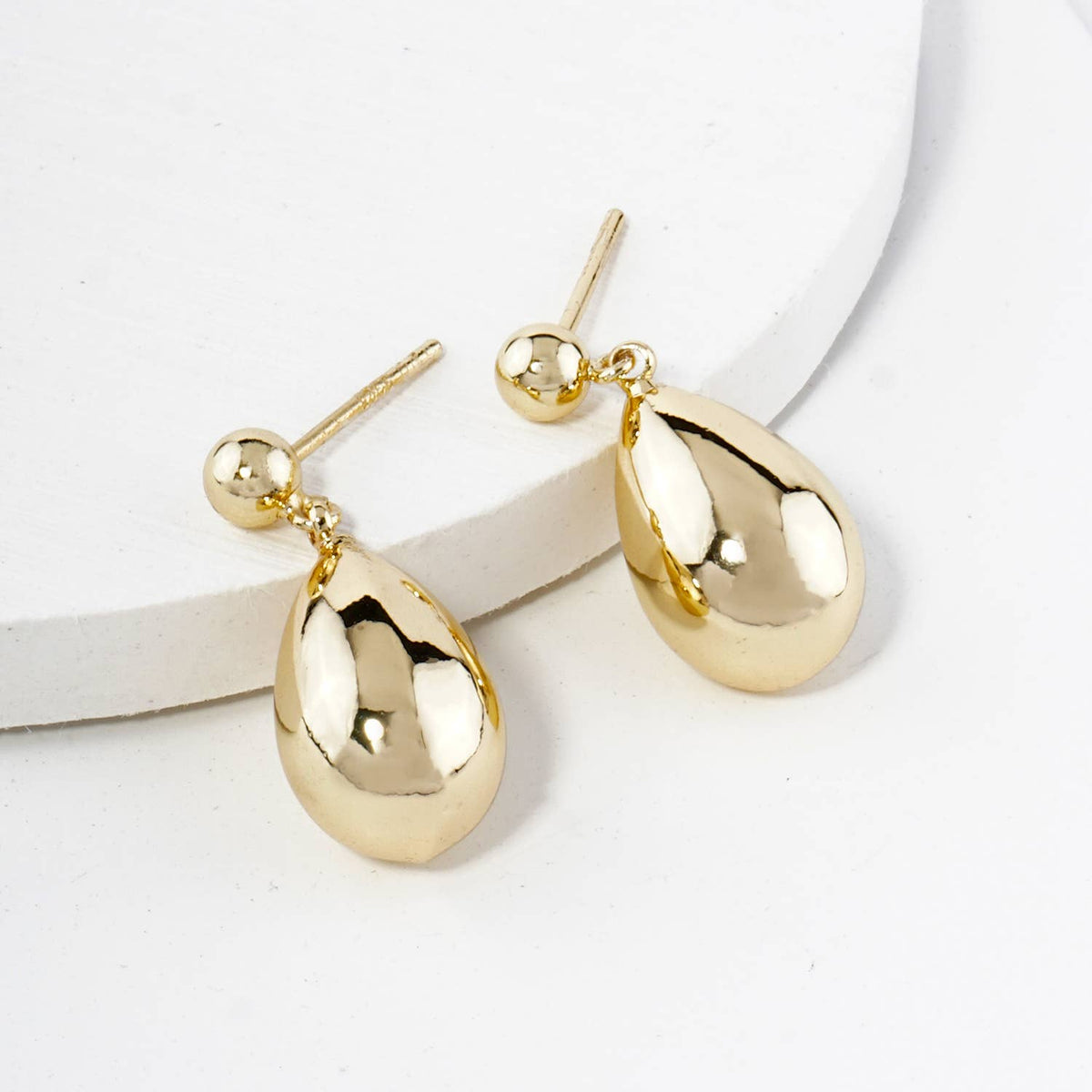 Medium Puffy Teardrop Drop Dangle Post Earrings / 18K Gold