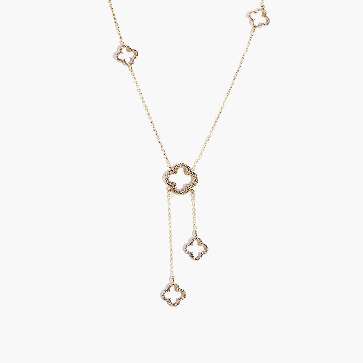 Minimalist Pave Clover Y-Necklace