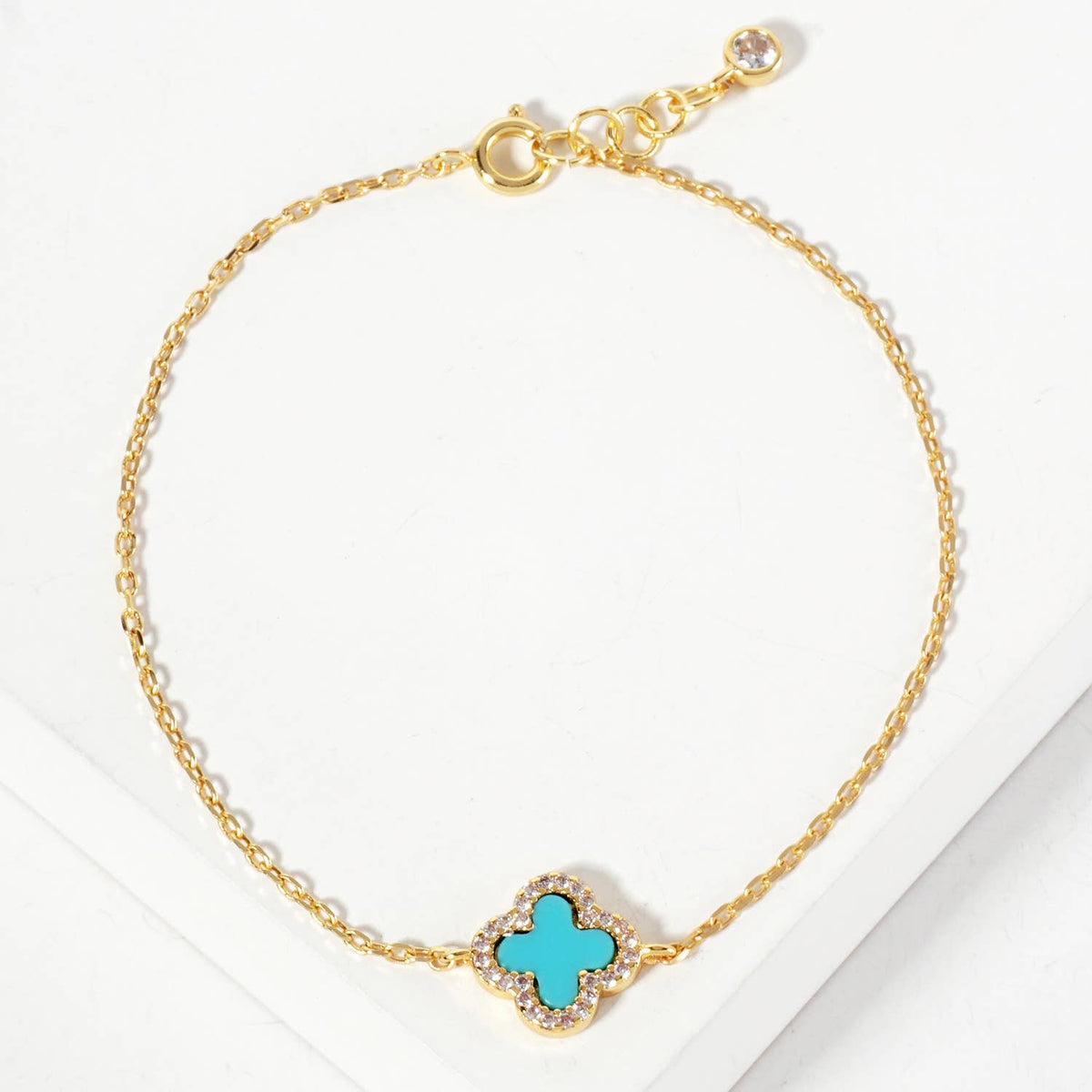 Pave-Set 11mm 18K-Gold-Dipped Brass Quatrefoil Bracelet