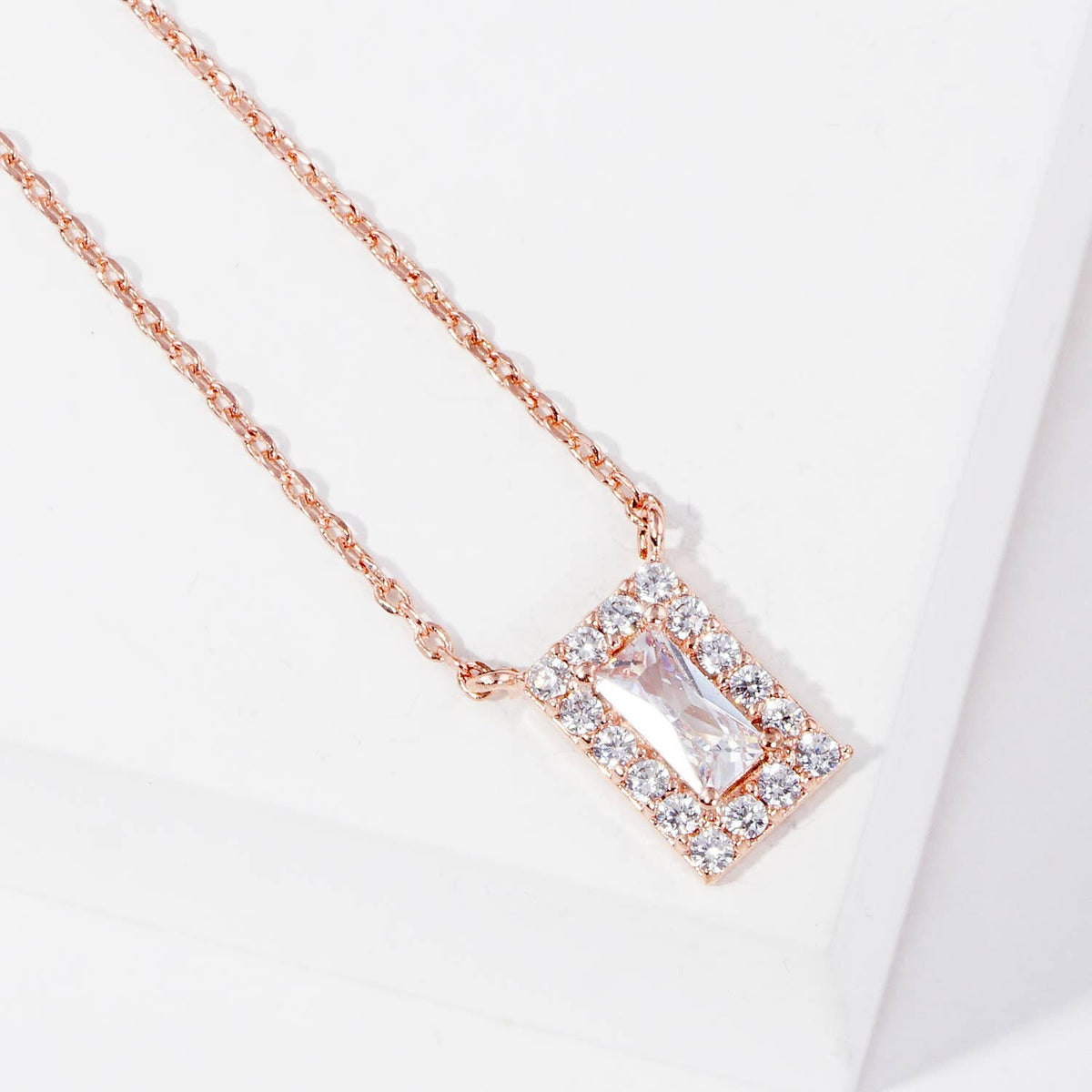 Bridesmaid Emerald Cut Cubic Zirconia Pendant Necklace