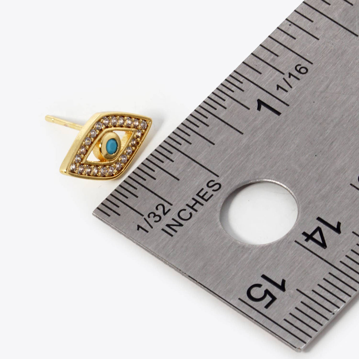 Gold Cubic Evil Eye Stud Earrings