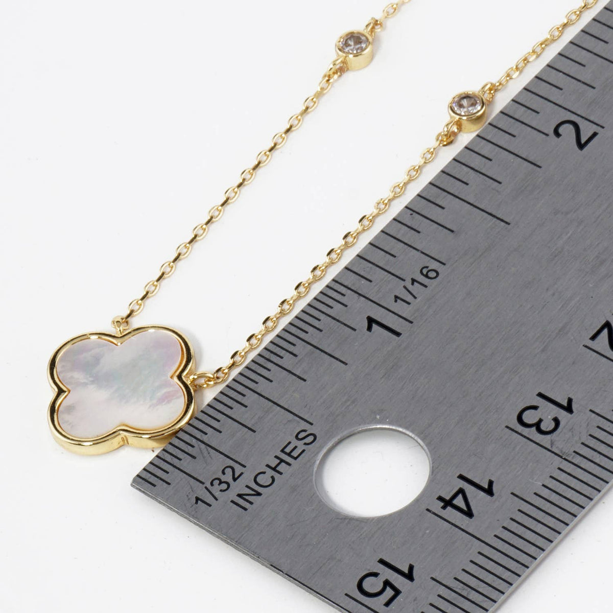 13mm Quatrefoil Pendant CZ Stone Chain Necklace / 18K Gold
