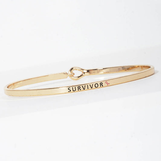 "SURVIVOR" Engraved Hook Clasp Bangle Bracelet