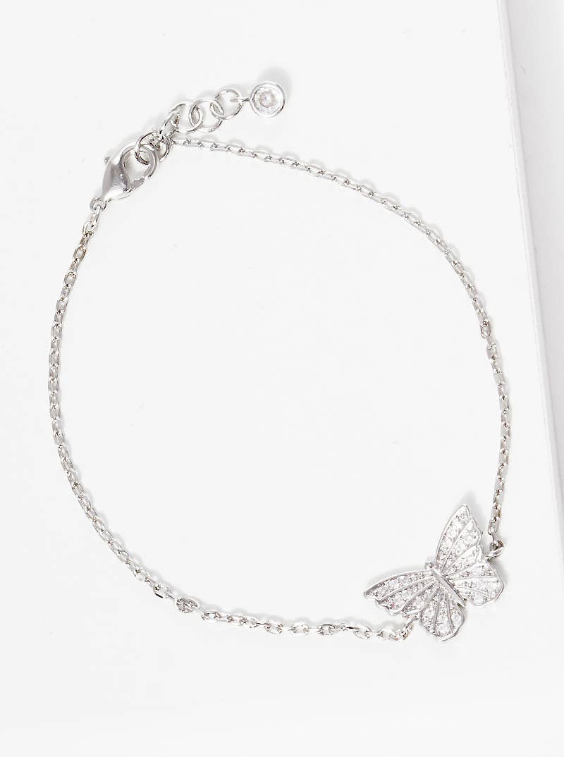 Minimalist Pavé Butterfly Charm Bracelet