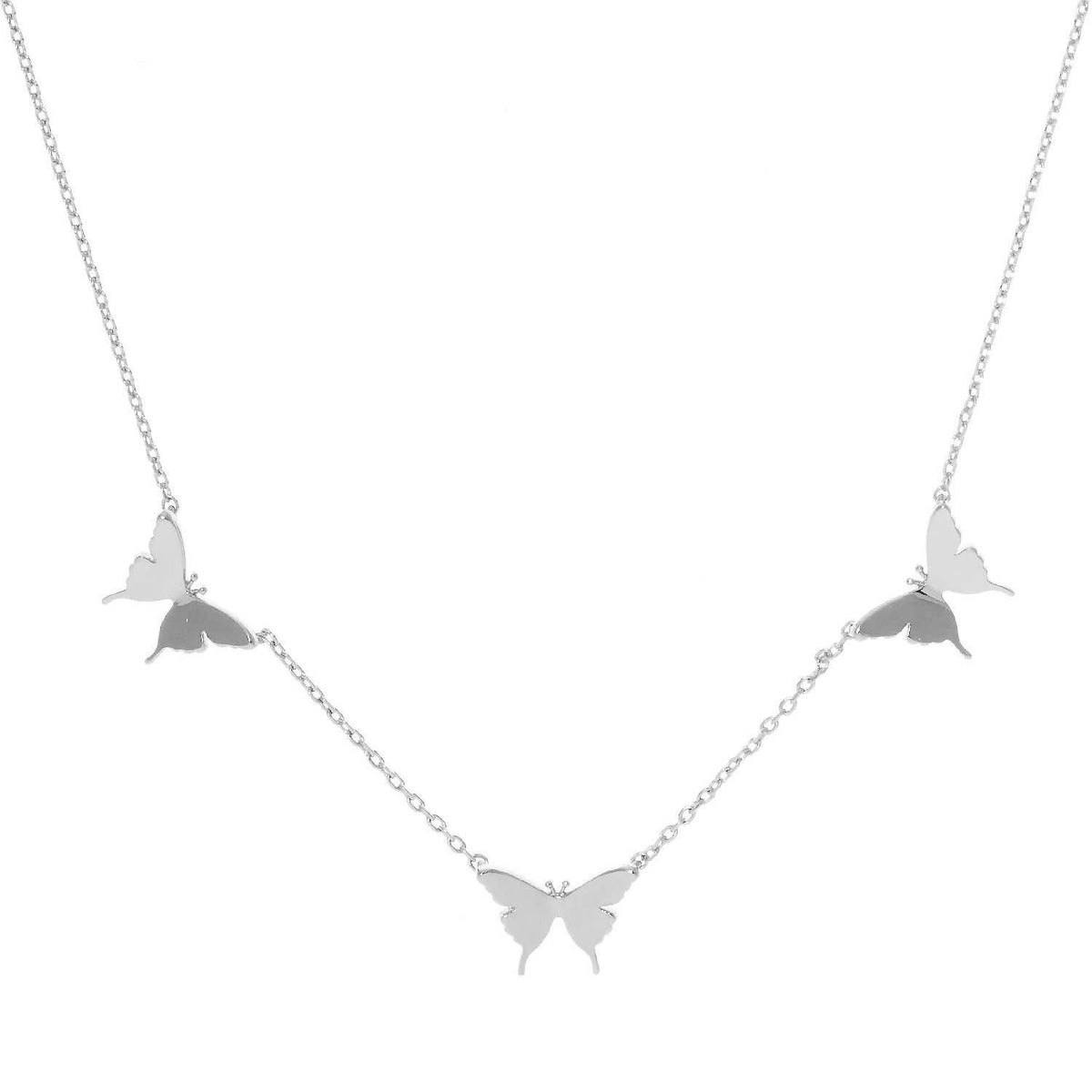 Gold 3 Pave Butterfly Charm Necklace