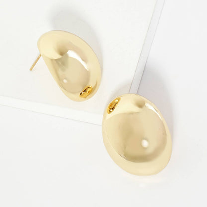 18K Gold Dipped 1 inch Oval Button Stud Earrings