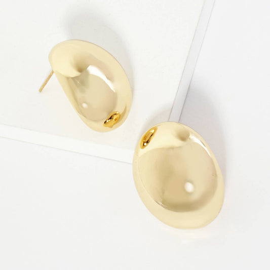 18K Gold Dipped 1 inch Oval Button Stud Earrings