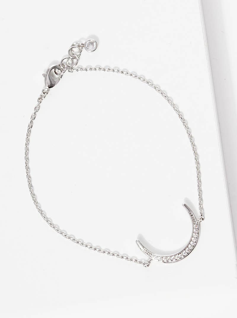 Minimalist Pavé Moon Charm Bracelet