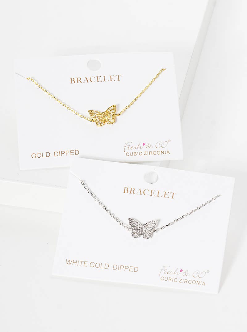 Minimalist Pavé Butterfly Charm Bracelet