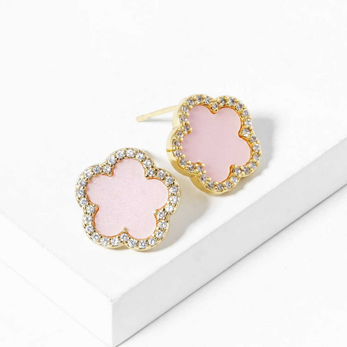 Dainty Clover Pave Cubic Zirconia Stud Earrings