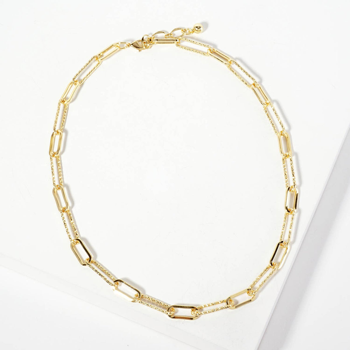 18K-Gold-Dipped 20-15mm Textured Paperclip Chain Necklace