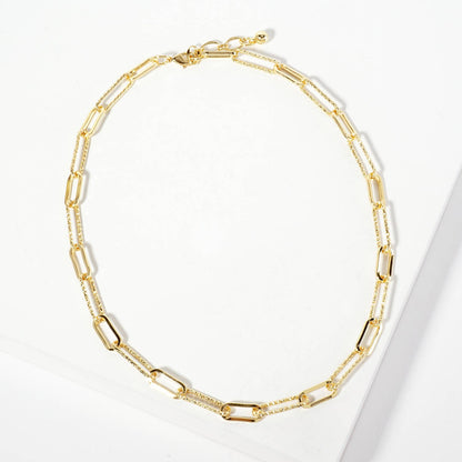 18K-Gold-Dipped 20-15mm Textured Paperclip Chain Necklace