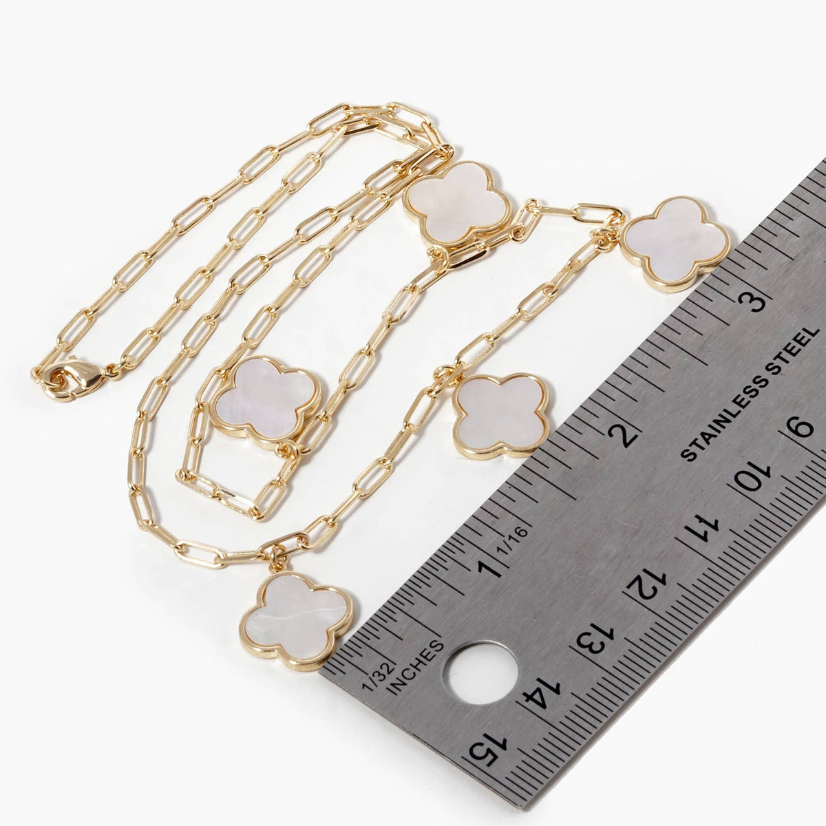 5-Clover Charm Paperclip Link Station Necklace