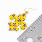 Gold Plated Yellow Purple Fleur De Lis Dangle Earrings