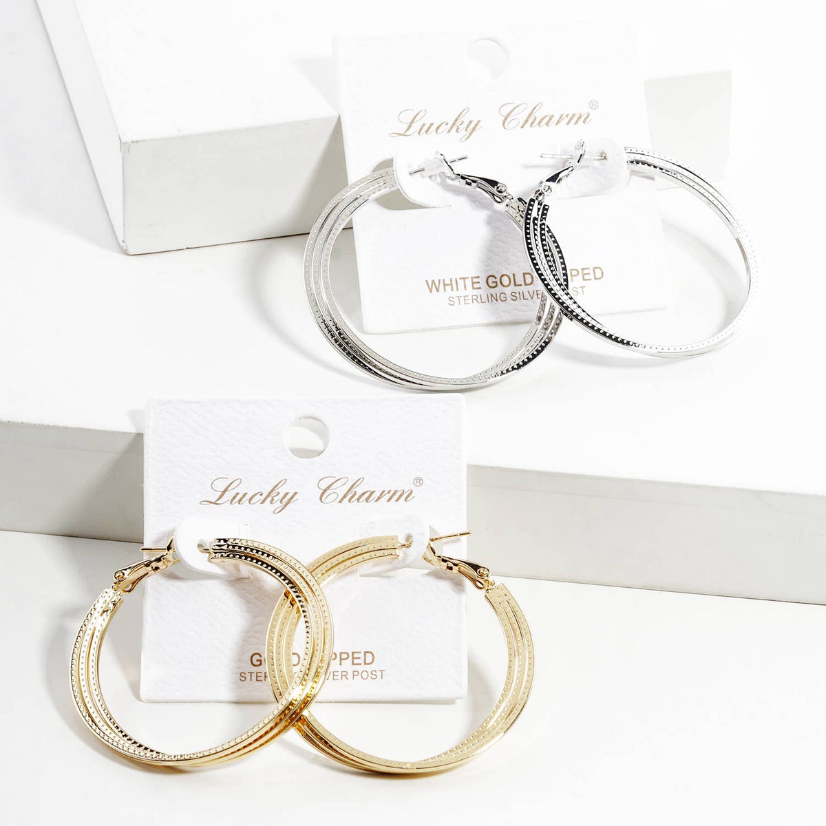 Geometric Triple-Row Hoop Earrings
