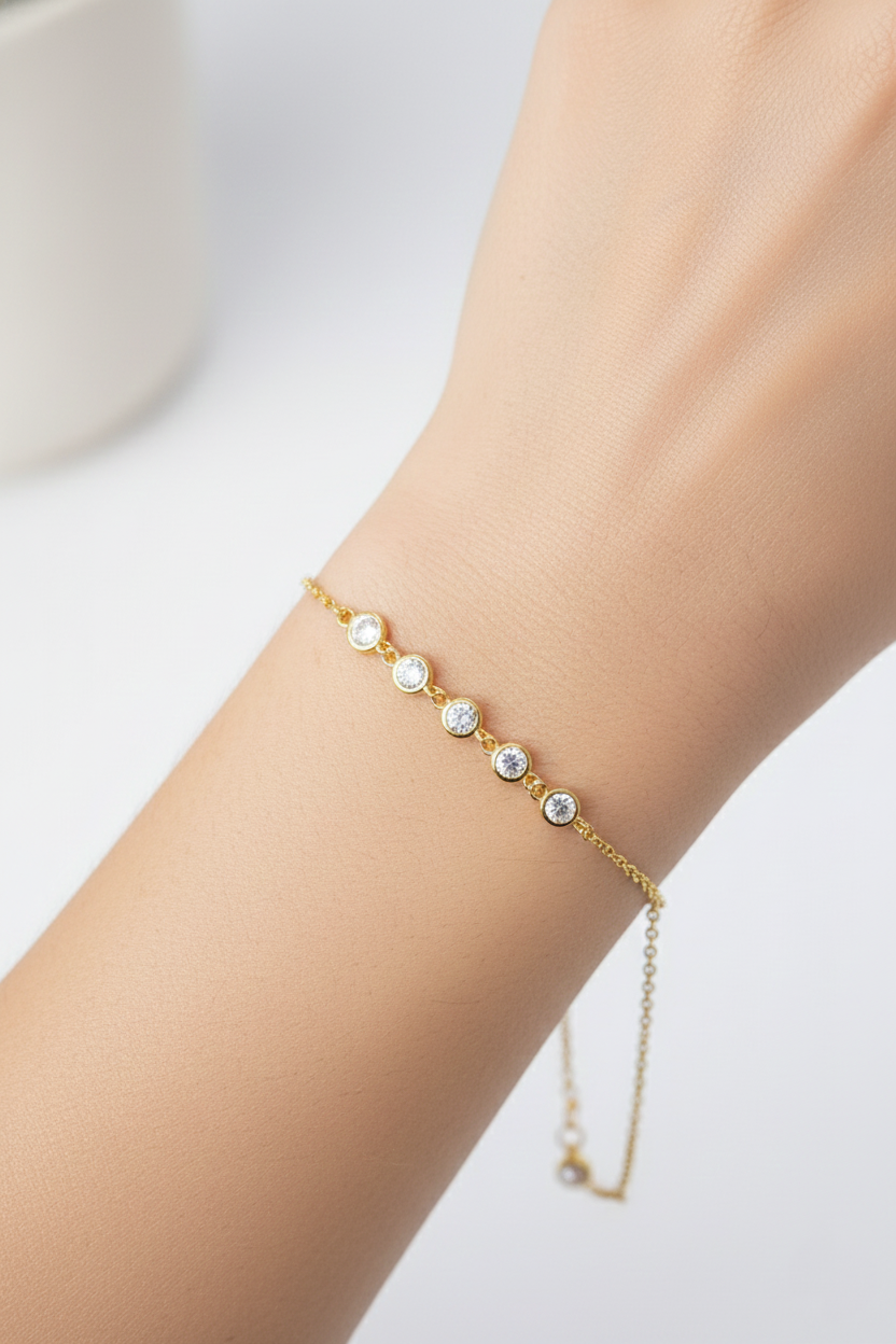 Dainty Bezel-Set Cubic Zirconia Station Chain Bracelet
