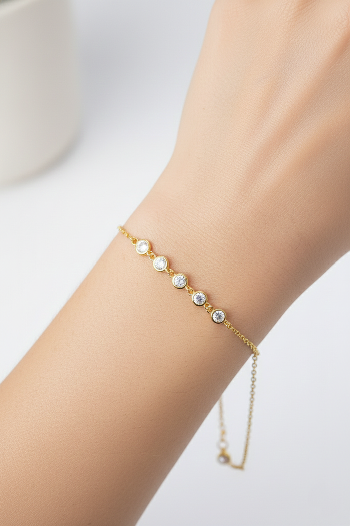 Dainty Bezel-Set Cubic Zirconia Station Chain Bracelet