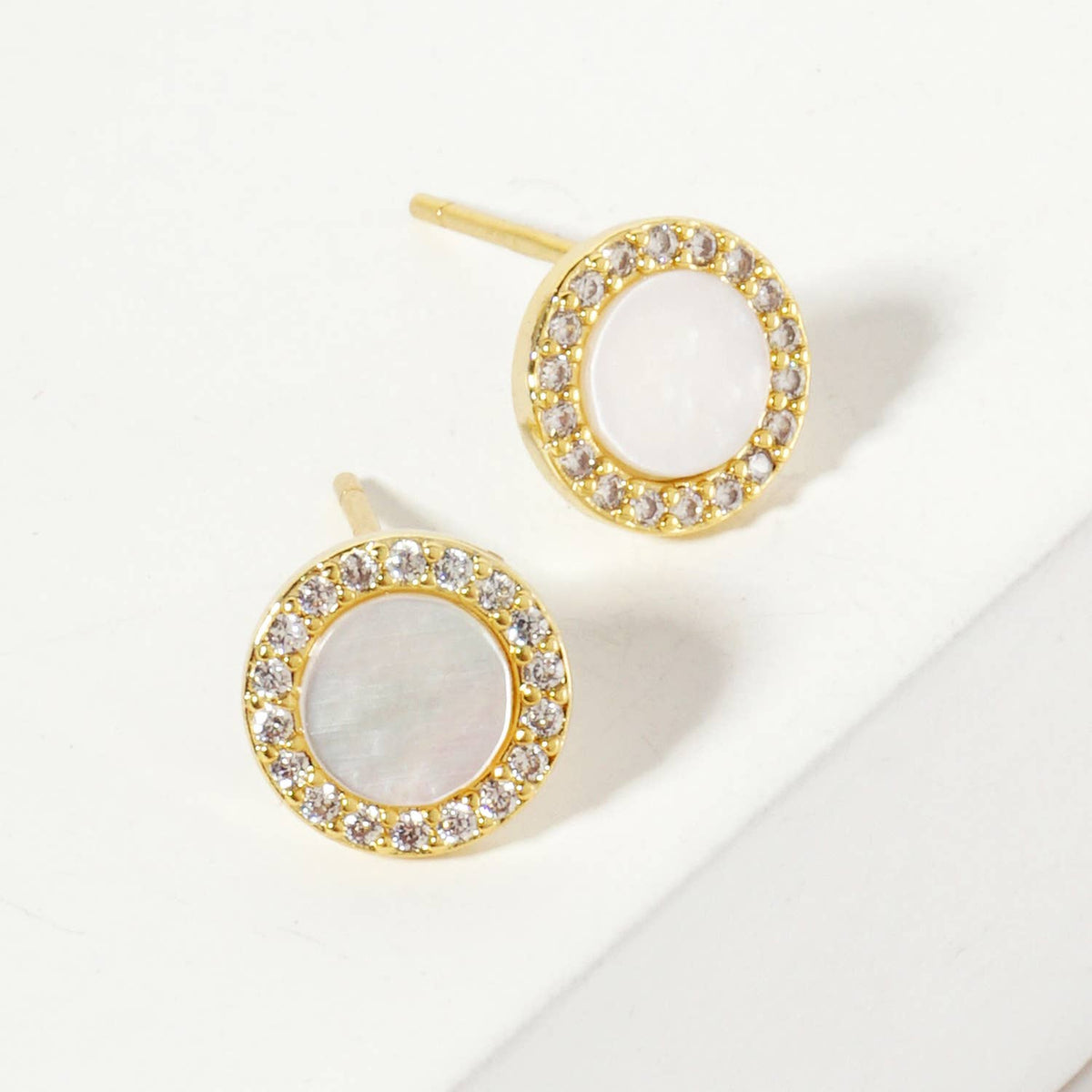 Pave CZ Frame with Mother-of-Pearl Stud Earrings