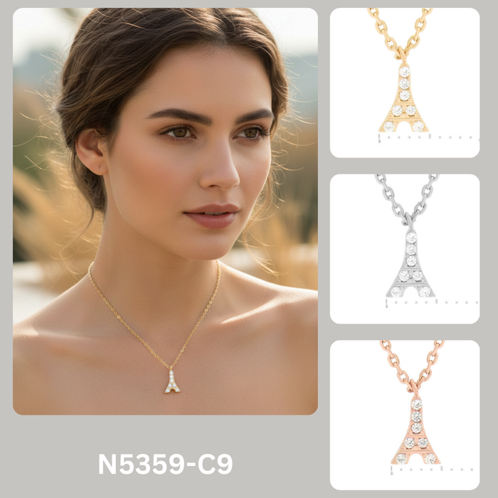 Dainty Pave CZ Eiffel Tower Pendant Necklace