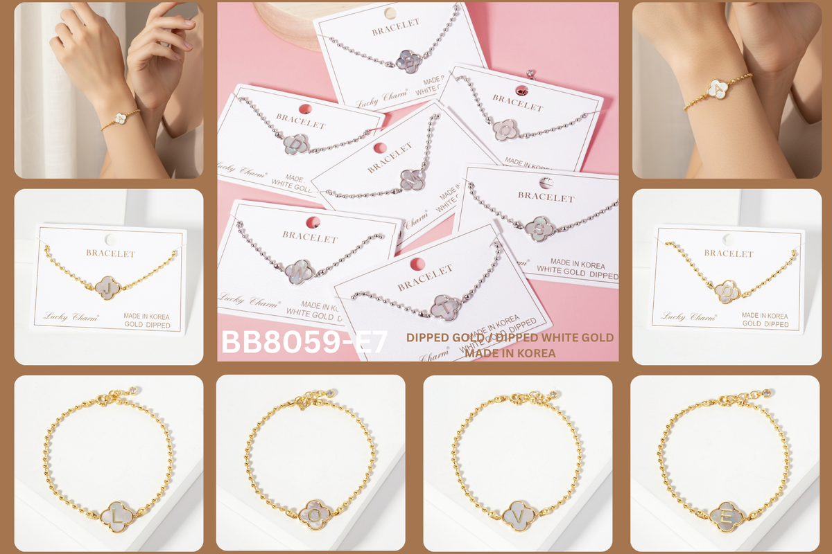 Dainty Gold Dipped Initial Clover Bracelet