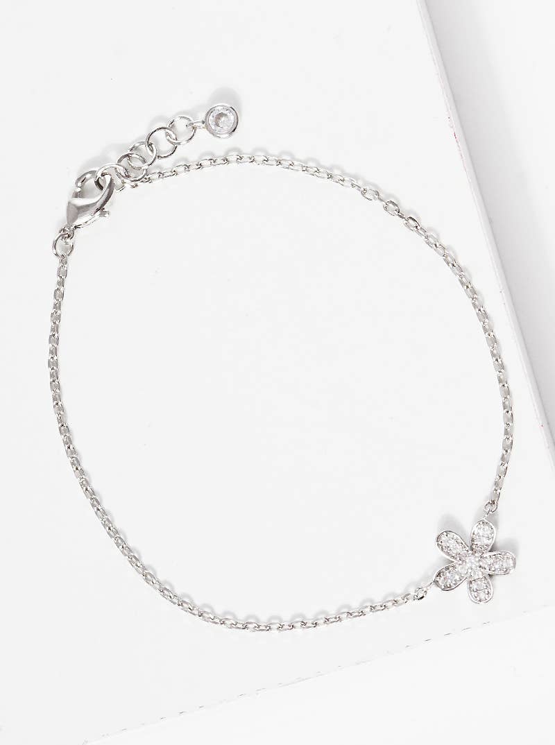 Dainty Pavé Flower Charm Bracelet