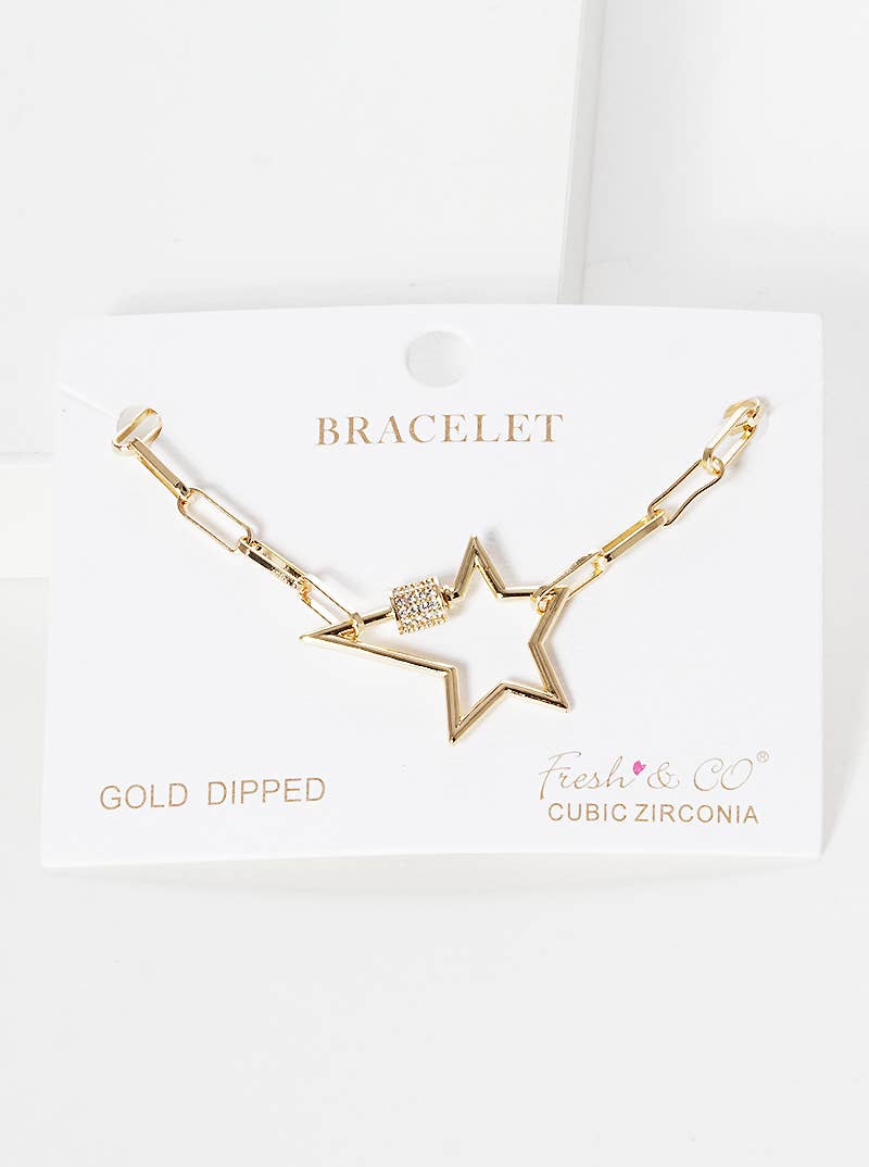Minimalist Pavé Star Carabiner Charm Bracelet