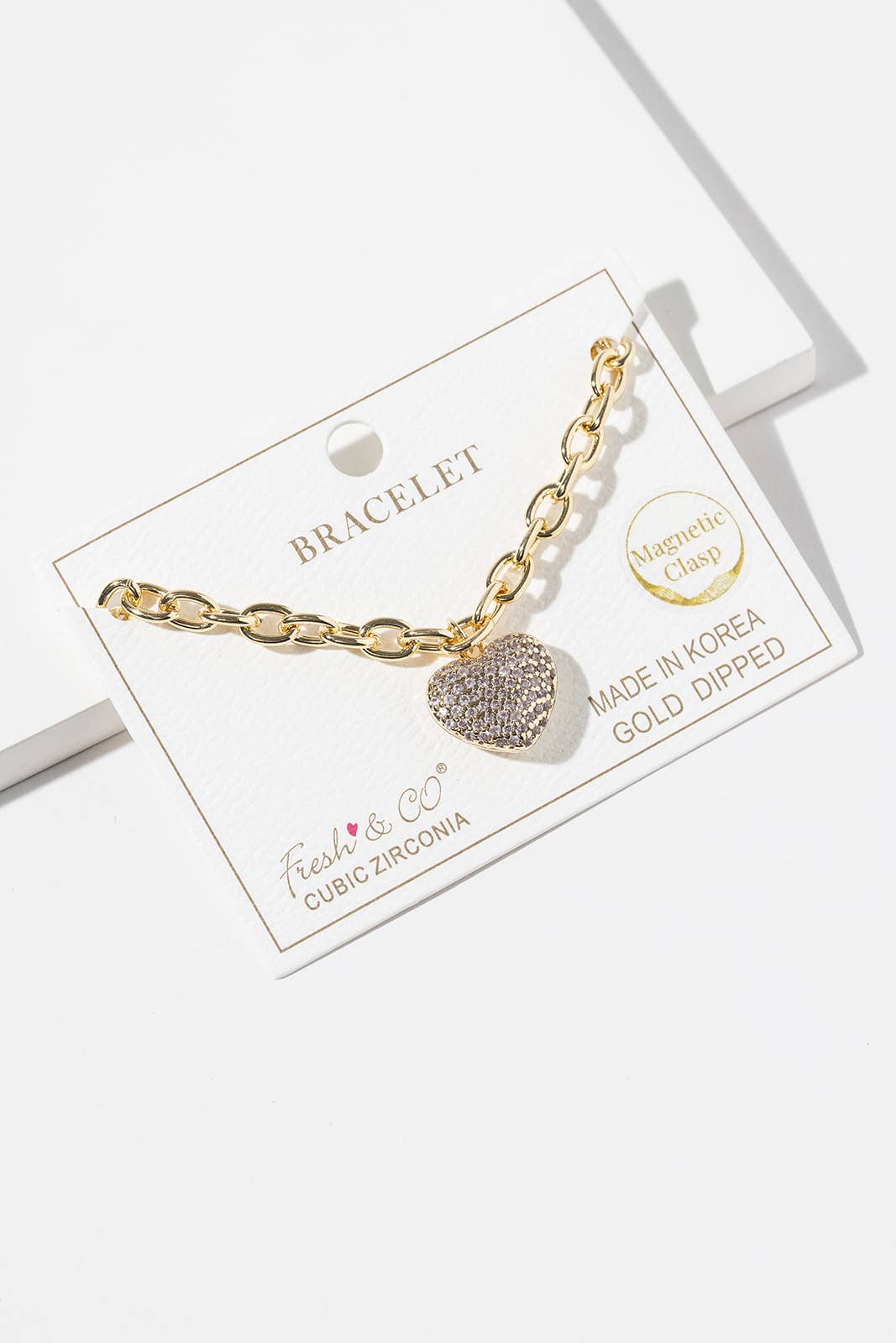 Pave Heart Charm Link Bracelet with Magnetic Clasp