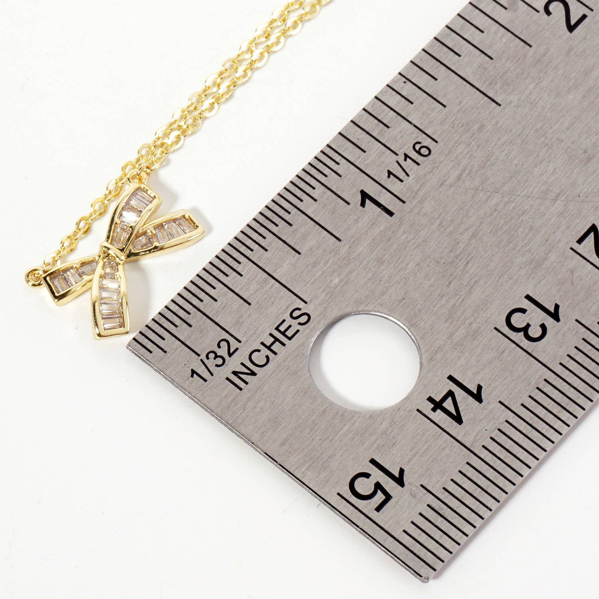 Bow Pendant with Square-Cubic-Zirconia Stones Necklace