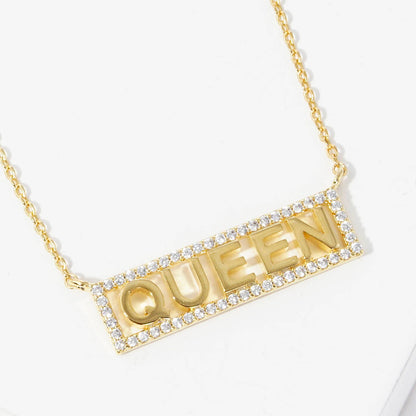 Gold Plated Queen Bar Necklace
