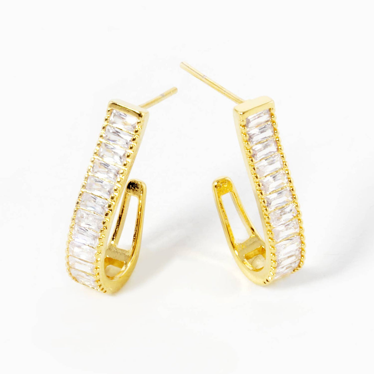 Dainty Baguette Cubic Zirconia Open Hoop Earrings