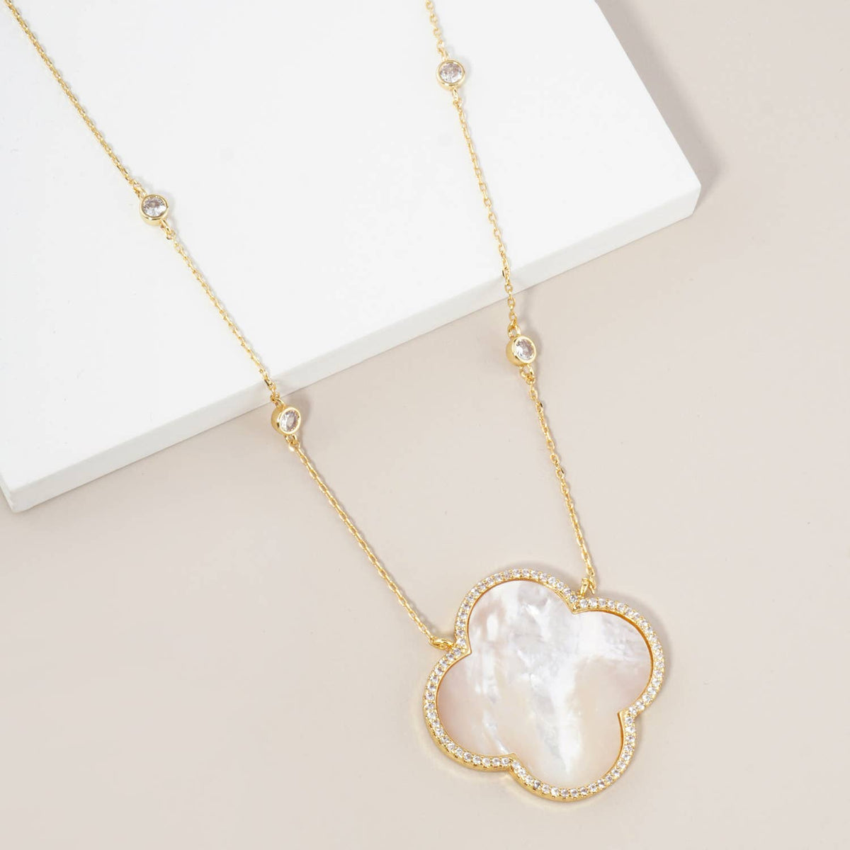 Quatrefoil Pendant Necklace / 18K Gold Dipped Micro Pave