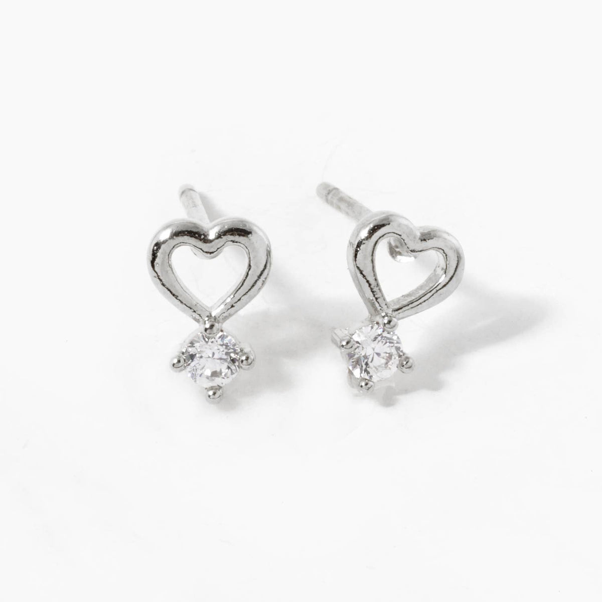 18KGold Dipped CZ Stone Drop Heart Stud Earrings