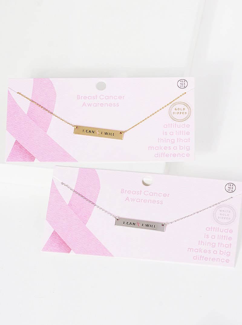 Breast Cancer Awareness " I CAN & I WILL " Necklace