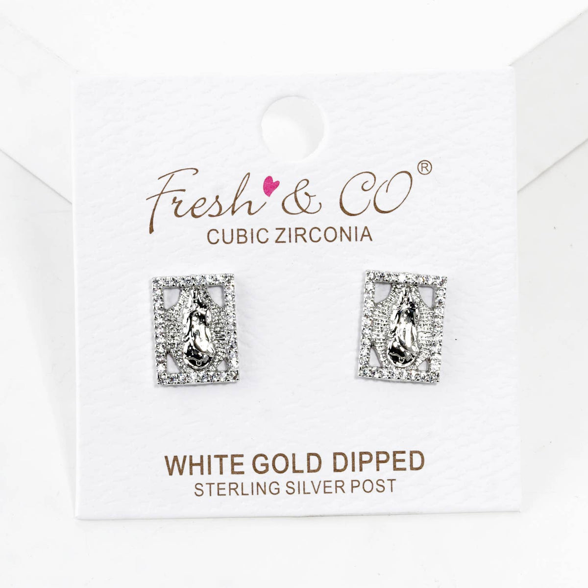Dainty Pave Virgin Mary Rectangle Stud Earrings