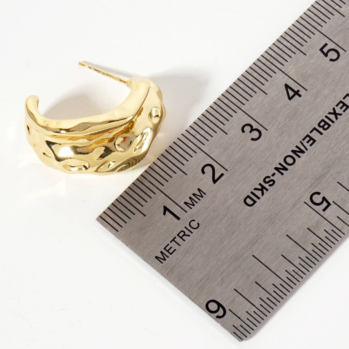 Polished Brass Textured Organic Hoop Earrings