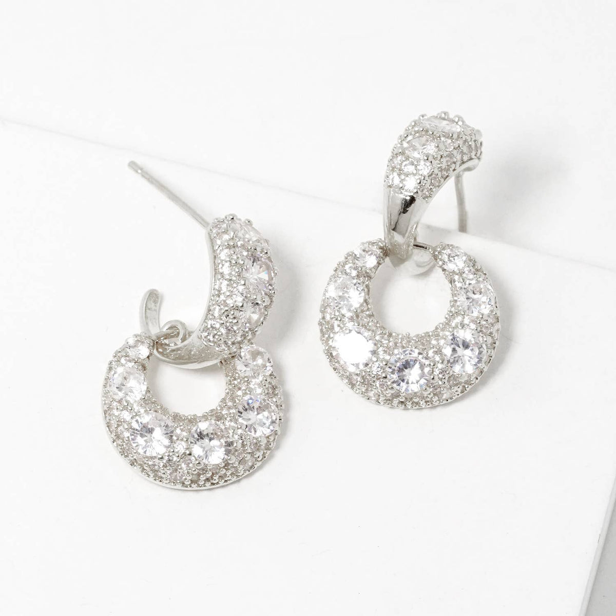 Dainty Pave Cubic Zirconia Open Circle Drop Earrings