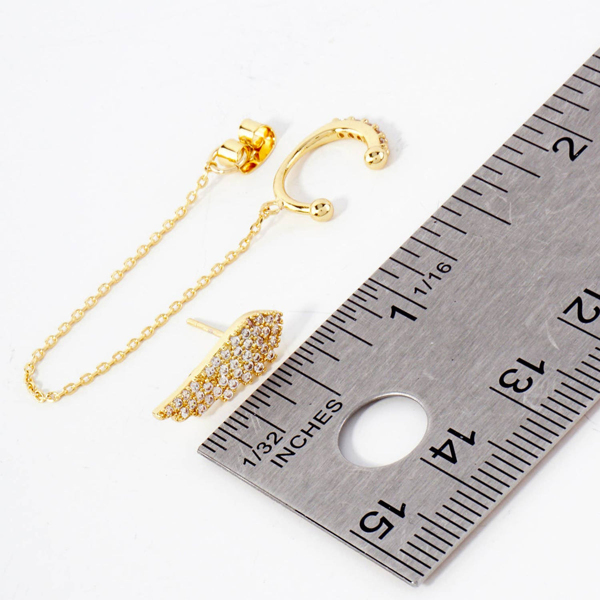 Angel-Wing Stud and Ear Cuff Drape Chain Earring Set