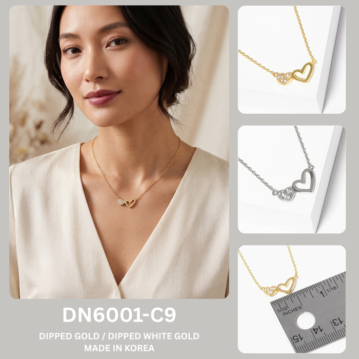 Double Open & Pavé Heart Pendant Necklace