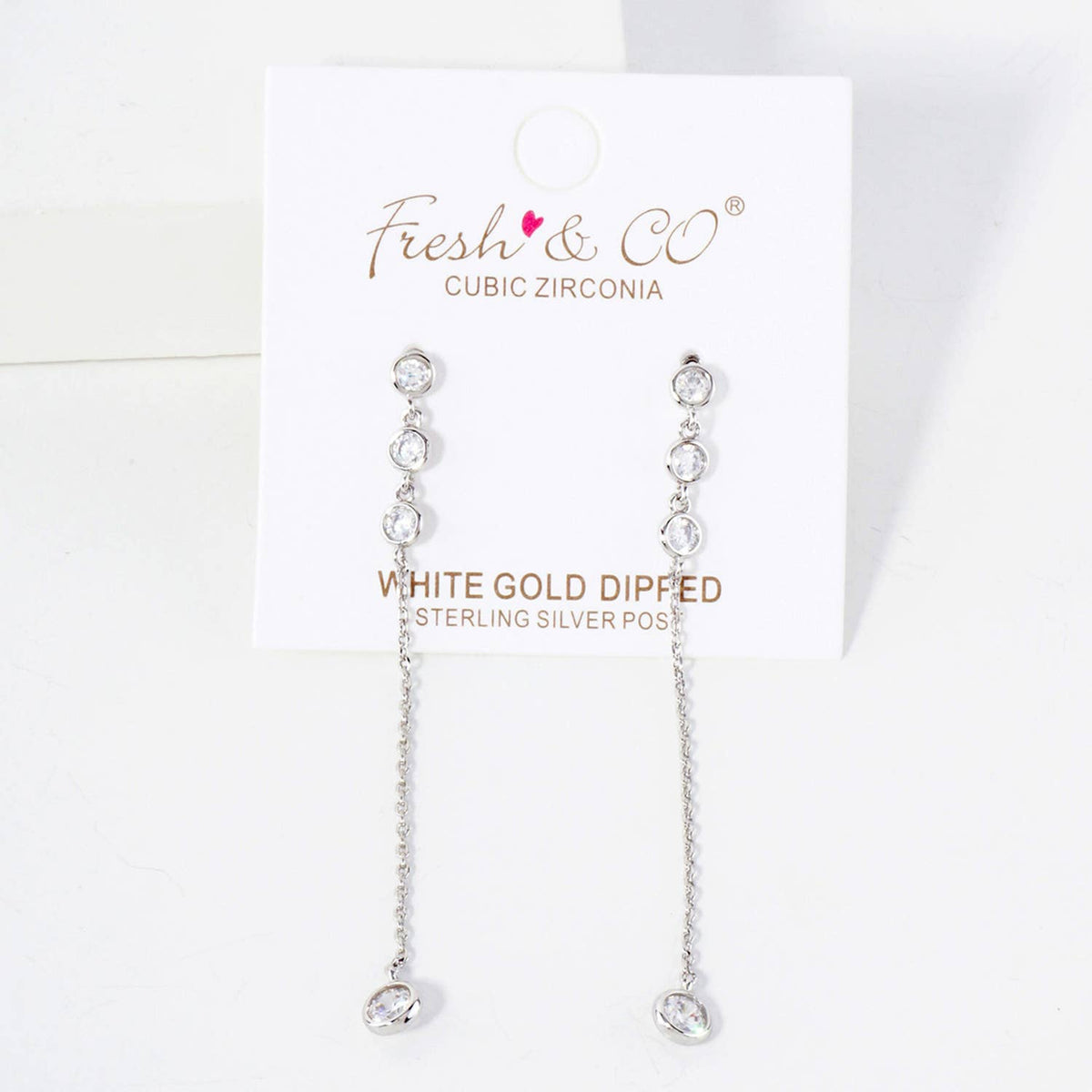 Round CZ Stone Trio with 4mm Stone Drop Chain Earrings