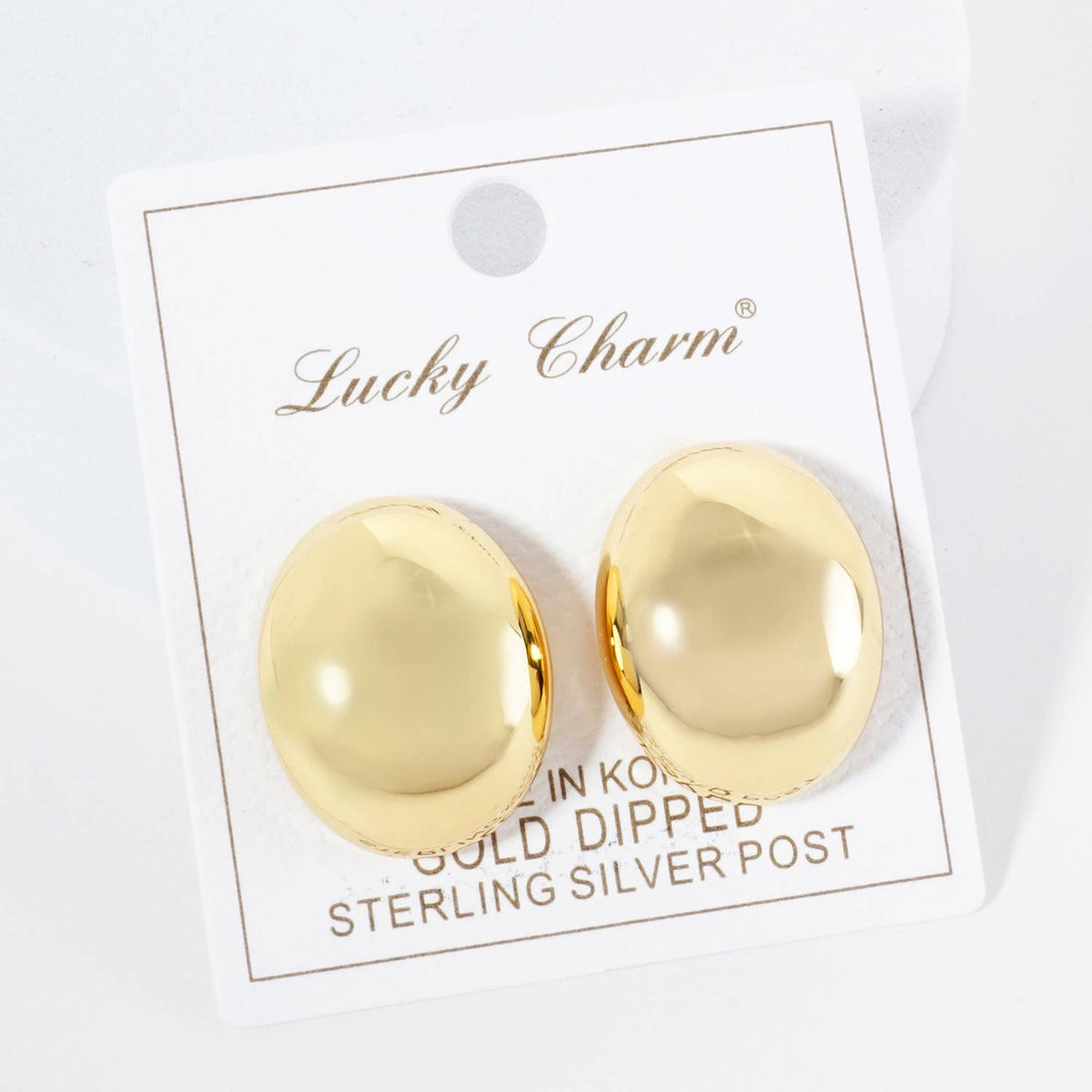 18K Gold Dipped 1 inch Oval Button Stud Earrings