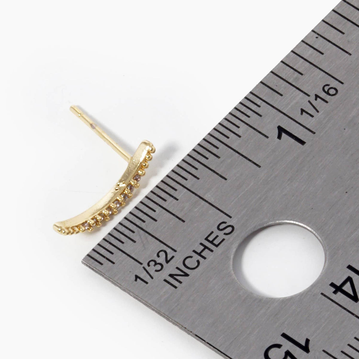18K Gold Dipped CZ Pave Delicate Curved Bar Stud Earrings