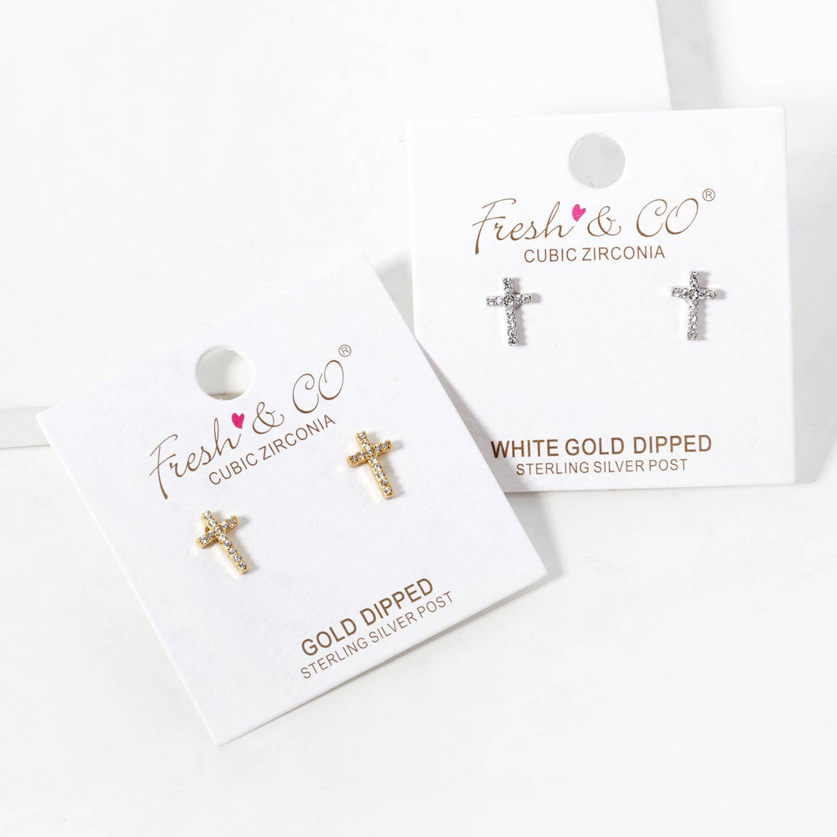 Gold Dipped Cubic Cross Stud Earrings