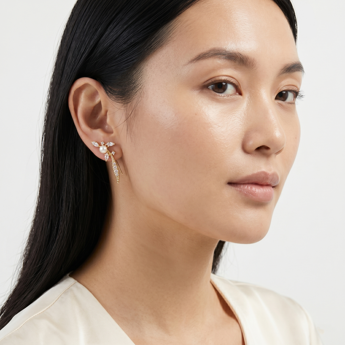 Pearl & Cubic Zirconia Ear Crawlers